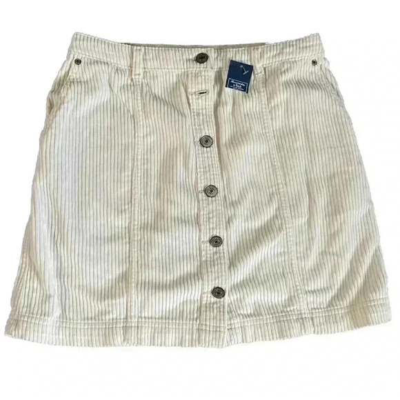 NEW Abercrombie & Fitch 100% cotton corduroy skirt‎ cream S button fly pockets - Picture 1 of 6